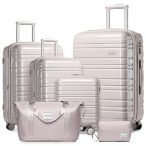 LARVENDER 6-Piece Expandable Suitcase Set - Champagne