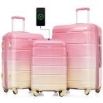 Merax 3 Piece Hardshell Luggage Set, Pink/Yellow