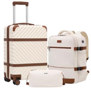 Coolife 3-Piece Hardshell Luggage Set, White