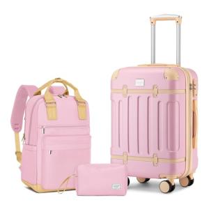 LARVENDER Expandable Vintage 3-Piece Luggage Set