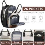 Aviation Laptop Backpack with USB Charger - Beige/Black/Brown