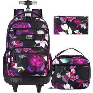Black ZLYERT Rolling Backpack with Lunch Box for Girls & Women