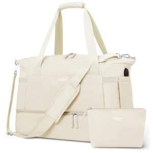 Aviation-friendly USB Sports Duffel for Women (Beige)