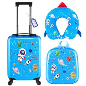 Sanwuta 4-Piece Pink Travel Luggage Set with Astronaut Design