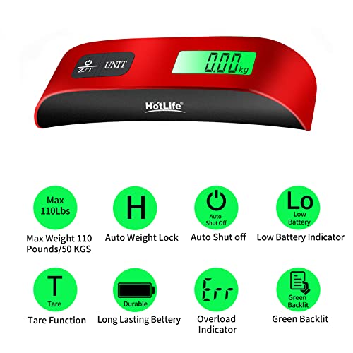 Digital Hanging Scale for Luggage and Travel - Red