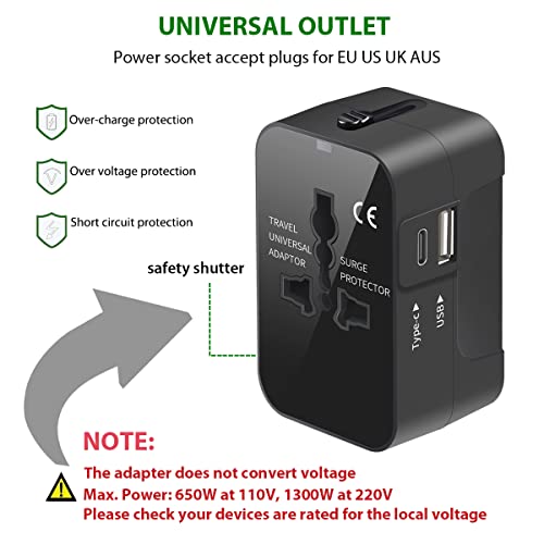 Worldwide Universal Travel Adapter with USB C