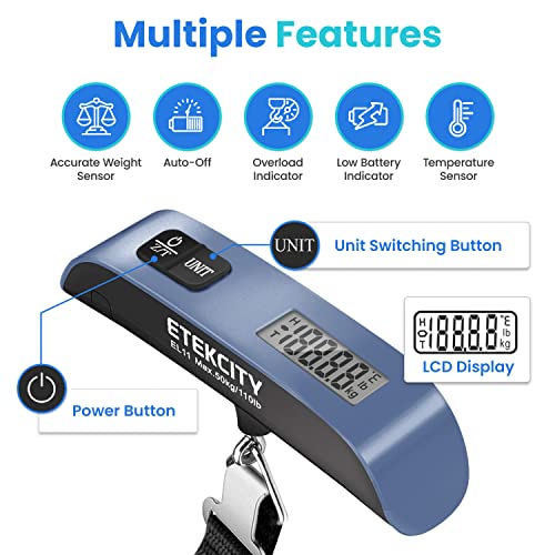 Portable Aviation Luggage Scale, Temperature Sensor, 110lbs