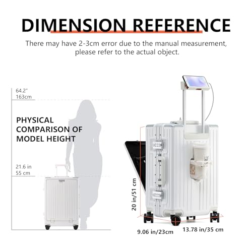 Aluminum Carry-on Luggage with Cup Holder, USB Port