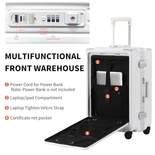 Aluminum Carry-on Luggage with Cup Holder, USB Port