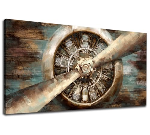 Vintage Airplane Propeller Canvas Wall Art Aviation Decor