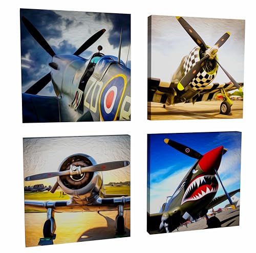 WW2 Airplane Canvas Wall Art - 4 Piece Set