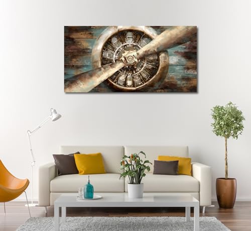 Vintage Airplane Propeller Canvas Wall Art Aviation Decor