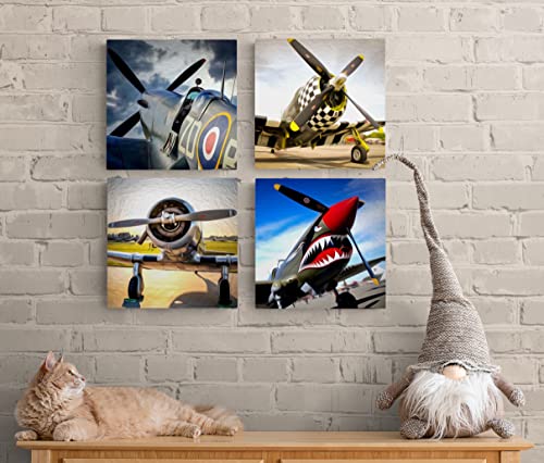 WW2 Airplane Canvas Wall Art - 4 Piece Set