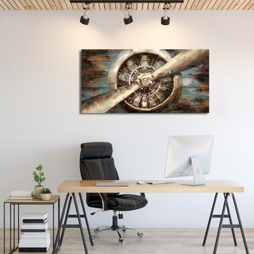 Vintage Airplane Propeller Canvas Wall Art Aviation Decor
