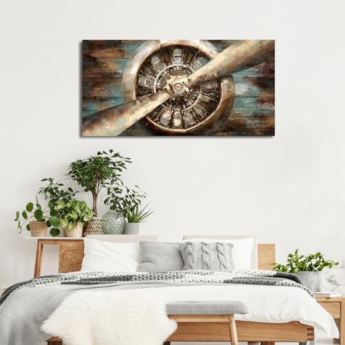 Vintage Airplane Propeller Canvas Wall Art Aviation Decor
