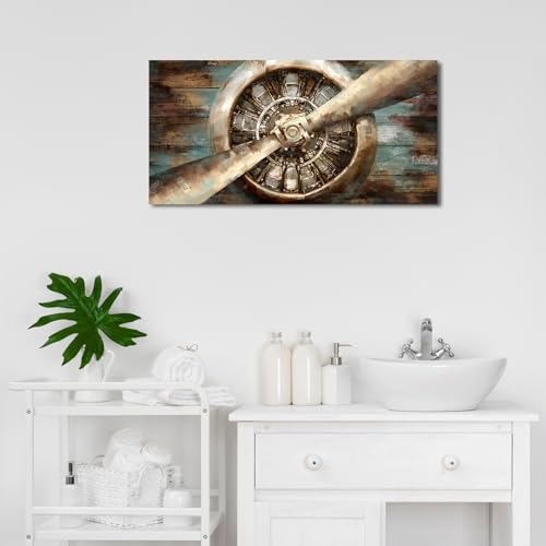 Vintage Airplane Propeller Canvas Wall Art Aviation Decor