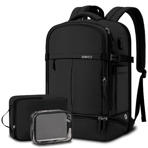 ZOMFELT Airline Approved Travel Backpack, Waterproof, Black