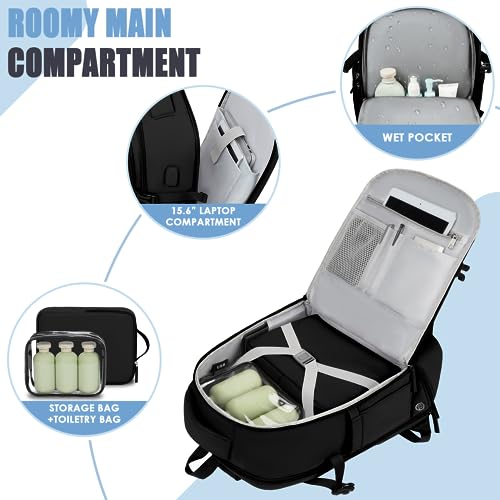 ZOMFELT Airline Approved Travel Backpack, Waterproof, Black