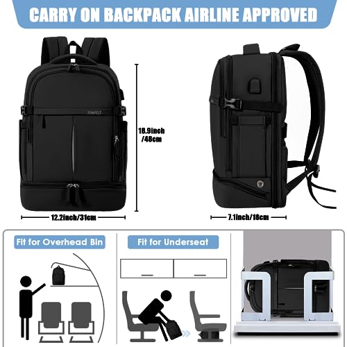 ZOMFELT Airline Approved Travel Backpack, Waterproof, Black