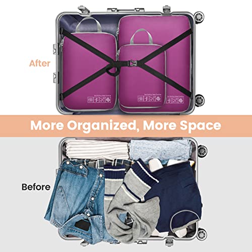 Purple Compression Packing Cubes, 4-Pack for Aviation Travel