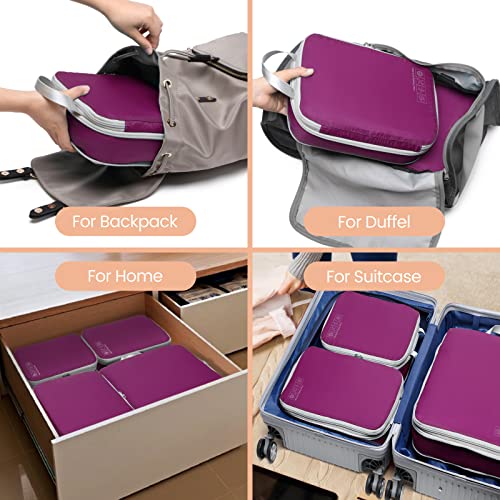 Purple Compression Packing Cubes, 4-Pack for Aviation Travel