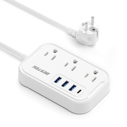 Europe Travel Plug Adapter - US to Europe with 3 AC Outlet & 4 USB