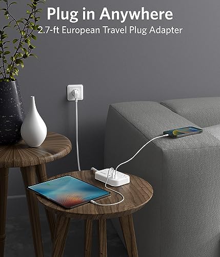 Europe Travel Plug Adapter - US to Europe with 3 AC Outlet & 4 USB