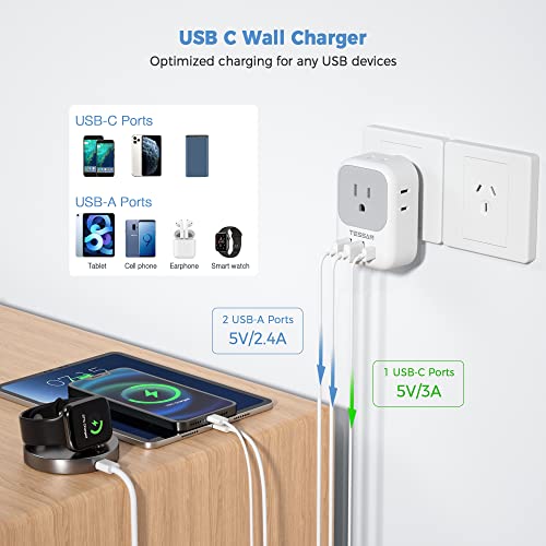 Australia NZ Power Adapter USB C: TESSAN Travel Adaptor