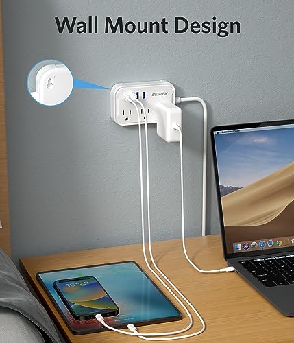 Europe Travel Plug Adapter - US to Europe with 3 AC Outlet & 4 USB