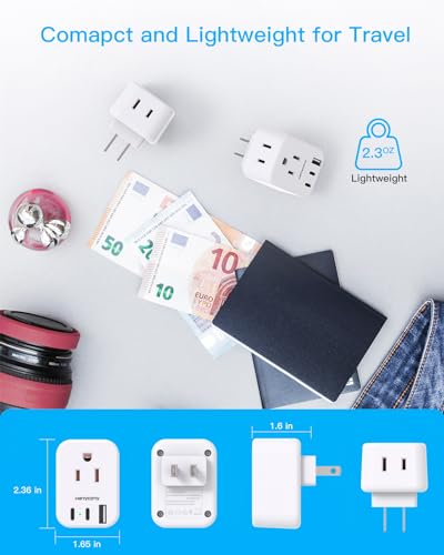 US to Japan Plug Adapter, 2 Outlet 3 USB Ports