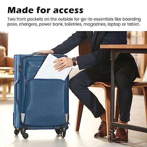 Coolife Luggage: 4-Piece Spinner Set in Blue & Silver