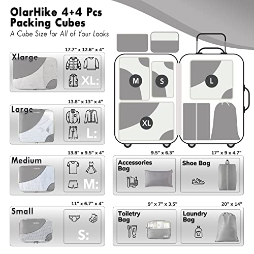 OlarHike 8-Piece Travel Packing Cubes - Ash Grey