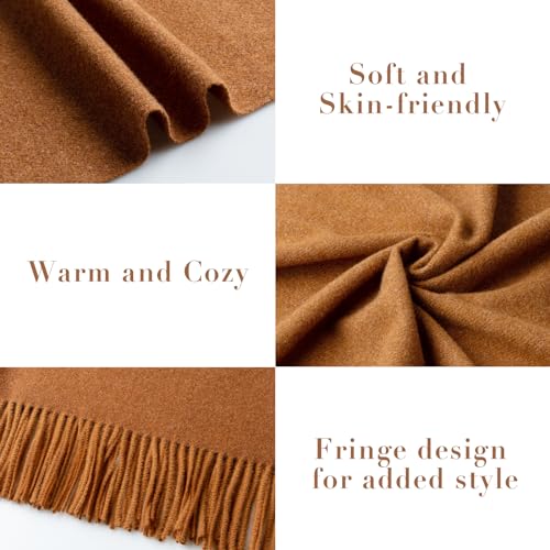Stylish Large Cashmere Scarf for Women - Solid Brown