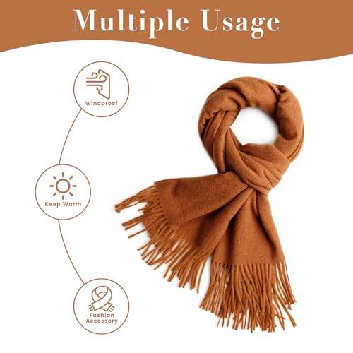 Stylish Large Cashmere Scarf for Women - Solid Brown