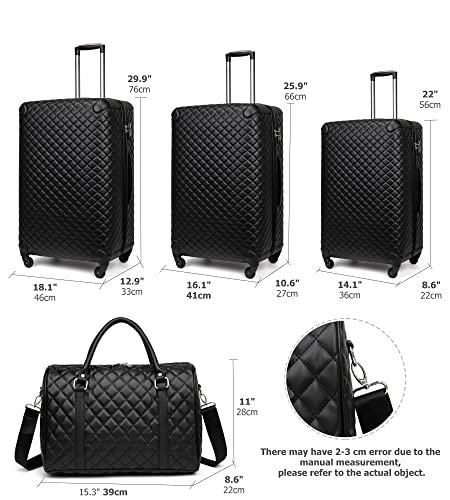 Plaid Leather Luggage Set with Spinner Wheels - 4-Piece