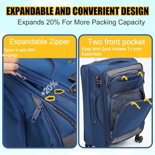 Pianeta Spinner Luggage Set: Softshell, Lightweight, 3pcs (Blue)