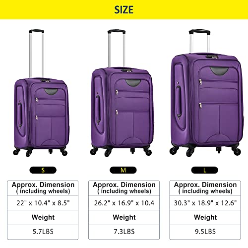Softshell Spinner Luggage Set – Purple, Various Sizes
