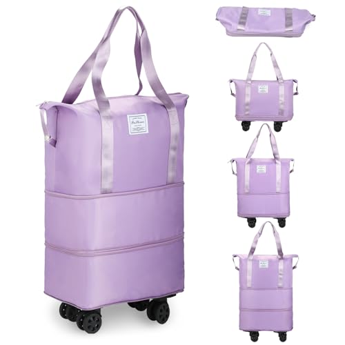 Purple Expandable Rolling Duffle Bag Ideal For Aviation