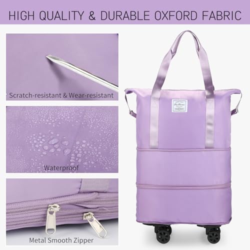 Purple Expandable Rolling Duffle Bag with Wheels