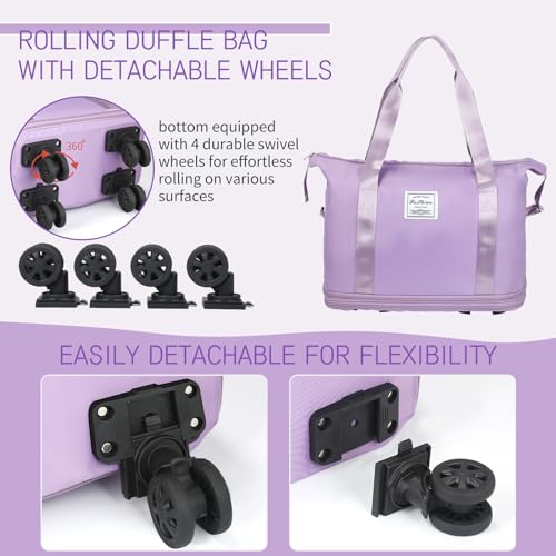 Purple Expandable Rolling Duffle Bag with Wheels
