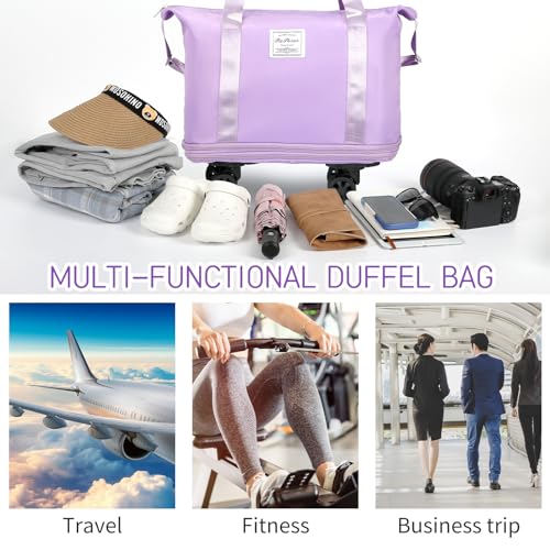 Purple Expandable Rolling Duffle Bag with Wheels