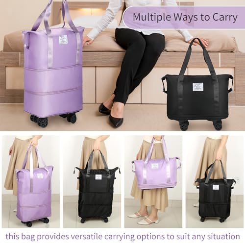 Purple Expandable Rolling Duffle Bag with Wheels