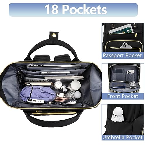 Black Aviation Laptop Backpack for Women - 15.6