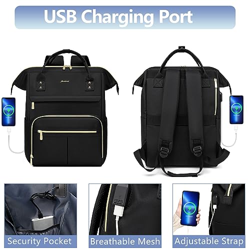 Black Aviation Laptop Backpack for Women - 15.6