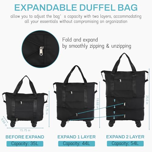 VOOWO Expandable Rolling Duffle Bag for Aviation Travel