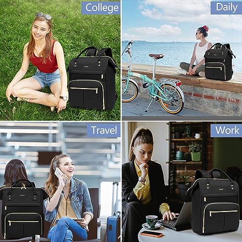 Black Aviation Laptop Backpack for Women - 15.6