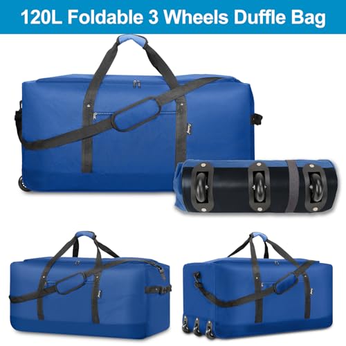 Finnhomy 120L Foldable Rolling Duffel Bag, 32" Navy