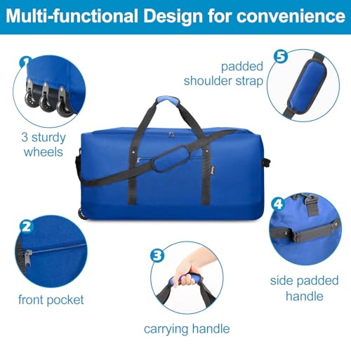 Finnhomy 120L Foldable Rolling Duffel Bag, 32" Navy