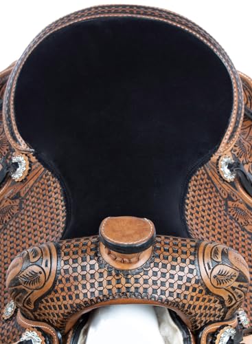 Acerugs Western Leather Horse Saddle with Hand-Tooled Tack