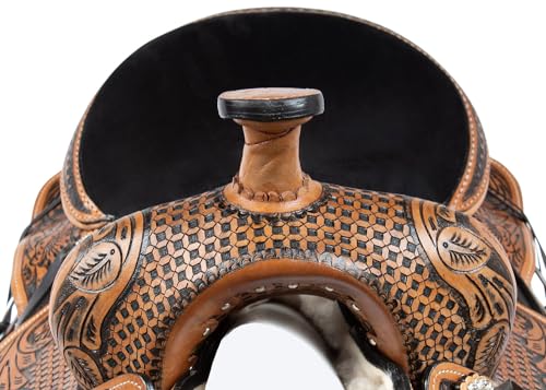 Acerugs Western Leather Horse Saddle with Hand-Tooled Tack